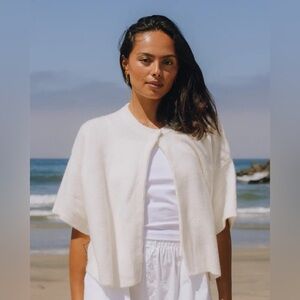 Daily Drills Single Button Short Sleeve Cardigan Cream